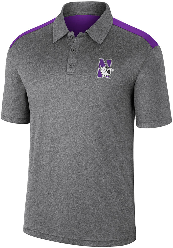 Colosseum Northwestern Wildcats Mens Charcoal Rahm Short Sleeve Polo