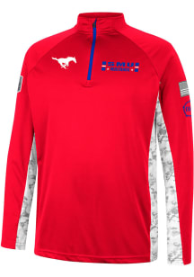 Colosseum SMU Mustangs Mens Red American Hero Camo Long Sleeve 1/4 Zip Pullover