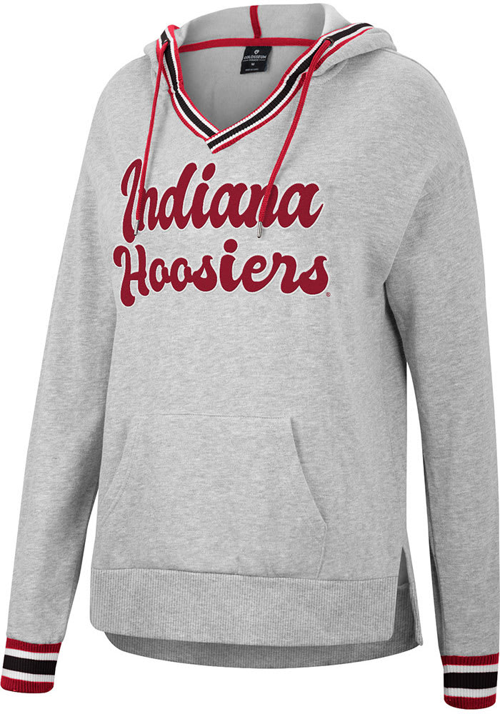 Colosseum Indiana Hoosiers Womens Grey Andy Rib Trim Hooded Sweatshirt