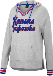 Colosseum Kansas Jayhawks Womens Grey Andy Rib Trim Hooded Sweatshirt