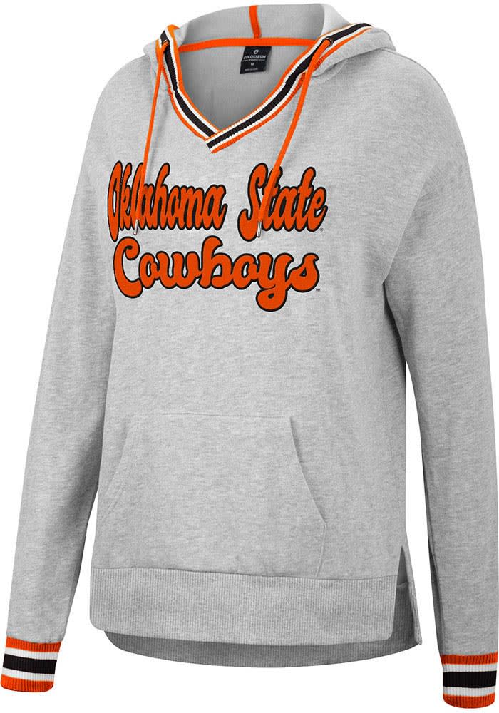 Colosseum Oklahoma State Cowboys Womens Grey Andy Rib Trim Hooded Sweatshirt
