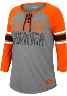 Colosseum Oklahoma State Cowboys Womens Grey She Means You Lace Up Henley LS Tee