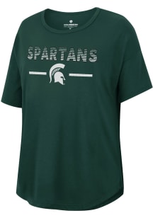 Colosseum Michigan State Spartans Womens Green Reporter Drop Shoulder Short Sleeve T-Shirt