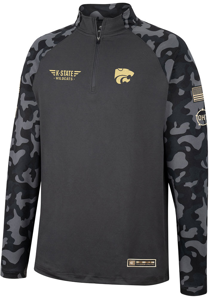 Colosseum K-State Wildcats Mens Charcoal Long Range Camo Long Sleeve 1/4 Zip Pullover