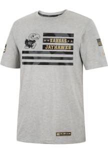Colosseum Kansas Jayhawks Grey Shockwave Camo Flag Short Sleeve T Shirt