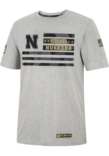 Colosseum Nebraska Cornhuskers Grey Shockwave Camo Flag Short Sleeve T Shirt