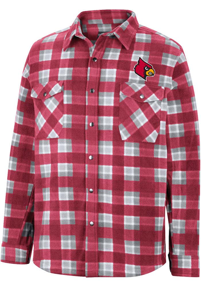 Colosseum Louisville Cardinals Red Ellis Plaid Polar Fleece Snap Light Weight Jacket, Red, 100% POLYESTER, Size S, Rally House