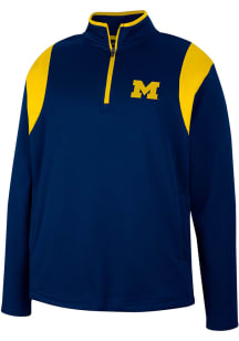 Colosseum Michigan Wolverines Mens Navy Blue Bubby Fleece Long Sleeve 1/4 Zip Pullover