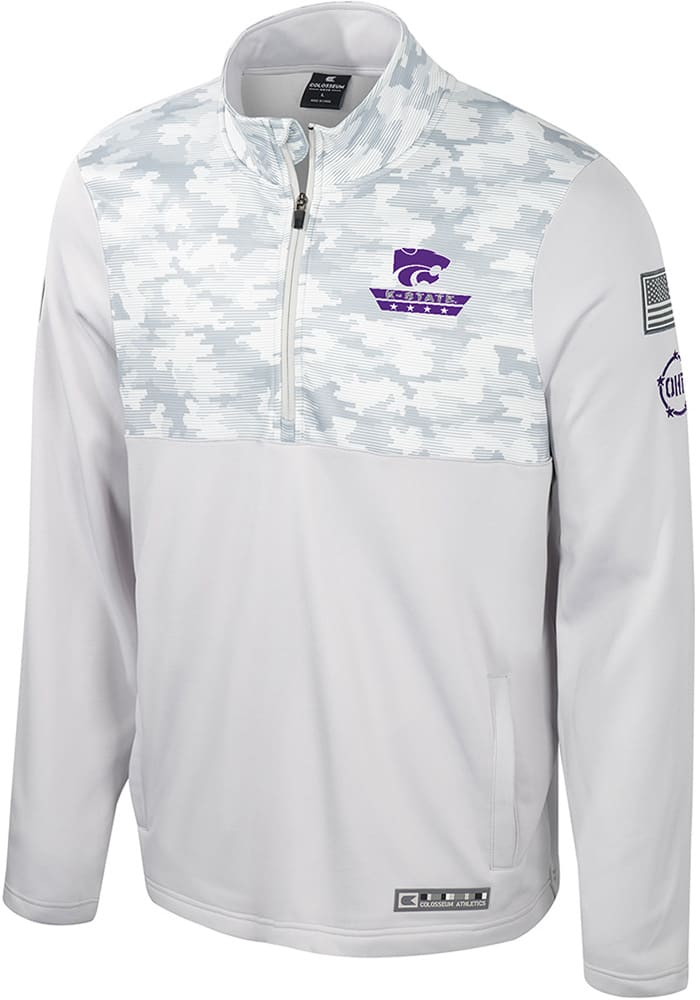 Colosseum K-State Wildcats Mens Grey Ice Long Sleeve 1/4 Zip Pullover
