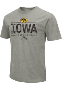 Colosseum Iowa Hawkeyes Grey Hawkeye Primary Team Logo Distressed Short Sleeve T Shirt