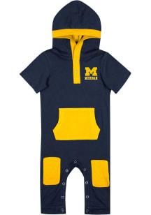 Baby Michigan Wolverines Navy Blue Colosseum Keyboard Short Sleeve One Piece