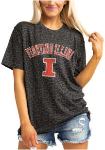 Gameday Couture Illinois Fighting Illini Womens Black Leopard Short Sleeve T-Shirt