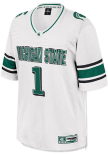 Mens Michigan State Spartans White Colosseum No Fate Number One Football Jersey