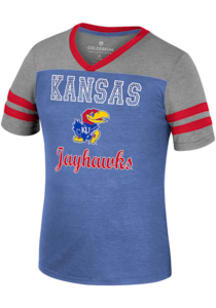 Colosseum Kansas Jayhawks Girls Blue Summer Short Sleeve Fashion T-Shirt
