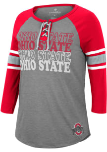 Colosseum Ohio State Buckeyes Womens Grey She Means You Lace Up LS Tee