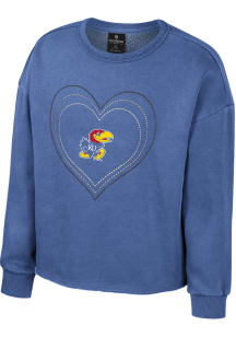 Colosseum Kansas Jayhawks Girls Blue Audrey Long Sleeve Sweatshirt