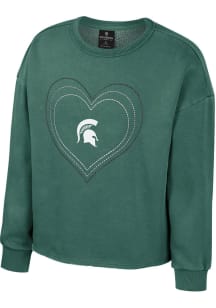 Girls Michigan State Spartans Green Colosseum Audrey Long Sleeve Crew Sweatshirt