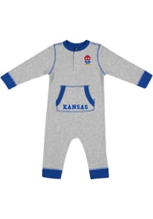 Colosseum Kansas Jayhawks Baby Grey Power Shortage Loungewear One Piece Pajamas
