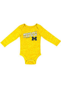 Baby Michigan Wolverines Gold Colosseum Knobby Fun Long Sleeve One Piece