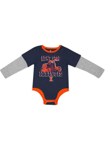 Baby Illinois Fighting Illini Navy Blue Colosseum Next Stop Long Sleeve One Piece