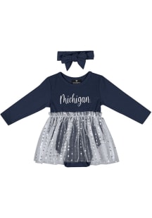 Baby Girls Michigan Wolverines Navy Blue Colosseum Reflection Short Sleeve Dress