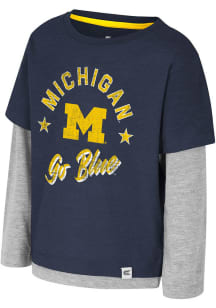 Toddler Michigan Wolverines Navy Blue Colosseum Investigatory Long Sleeve T-Shirt