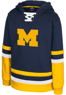 Youth Michigan Wolverines Navy Blue Colosseum Gunstar Lace Up Long Sleeve Hooded Sweatshirt