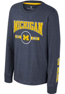 Youth Michigan Wolverines Navy Blue Colosseum Starfighter Long Sleeve T-Shirt