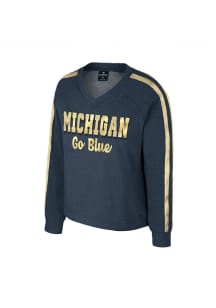 Girls Michigan Wolverines Navy Blue Colosseum Treasure Long Sleeve Crew Sweatshirt