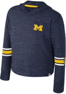 Girls Michigan Wolverines Navy Blue Colosseum Fleet Hooded Long Sleeve T-shirt