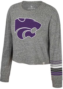 Womens K-State Wildcats Grey Colosseum Blue Steel Crop LS Tee