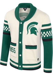 Womens Michigan State Spartans White Colosseum Rolled Collar Jacquard Long Sleeve Cardigan