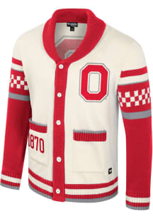 Womens Ohio State Buckeyes White Colosseum Rolled Collar Jacquard Long Sleeve Cardigan