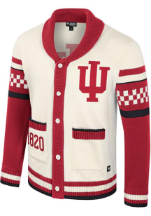 Womens Indiana Hoosiers White Colosseum Rolled Collar Jacquard Long Sleeve Cardigan