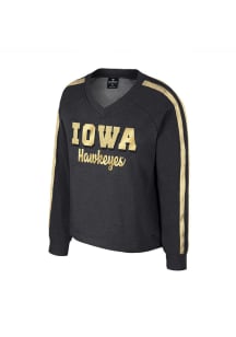 Girls Iowa Hawkeyes Black Colosseum Treasure Long Sleeve Crew Sweatshirt