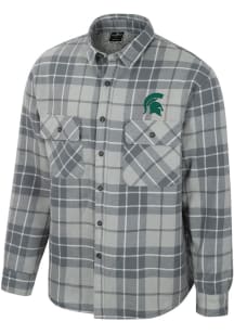 Mens Michigan State Spartans Grey Colosseum Coal Plaid Button Up Medium Weight Jacket