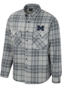 Mens Michigan Wolverines Grey Colosseum Coal Plaid Button Up Medium Weight Jacket