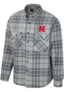 Mens Nebraska Cornhuskers Grey Colosseum Coal Plaid Button Up Medium Weight Jacket