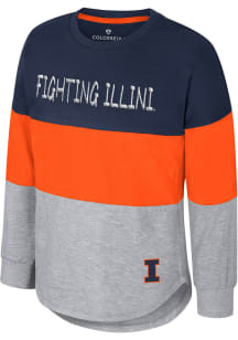 Girls Illinois Fighting Illini Navy Blue Colosseum Alex Long Sleeve T-shirt