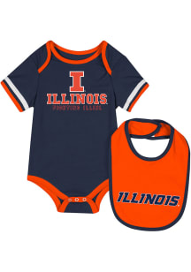 Baby Illinois Fighting Illini Navy Blue Colosseum The Gift One Piece with Bib Set