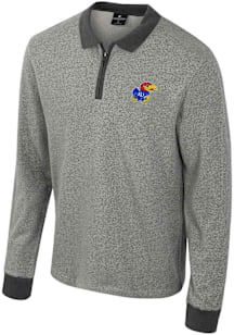 Colosseum Kansas Jayhawks Mens Charcoal Mgnum Sweater Long Sleeve Polo Shirt
