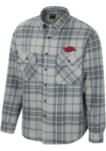 Colosseum Arkansas Razorbacks Mens Grey Coal Plaid Button Up Medium Weight Jacket