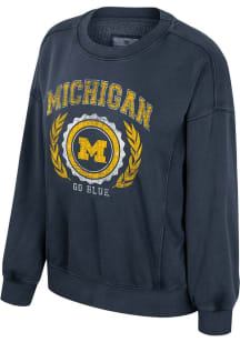 Womens Michigan Wolverines Blue Colosseum Girls Night Crew Sweatshirt