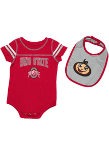 Baby Ohio State Buckeyes Red Colosseum Chocolate One Piece with Bib Set