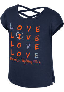 Girls Illinois Fighting Illini Navy Blue Colosseum Ember Short Sleeve Fashion T-Shirt