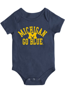 Baby Michigan Wolverines Navy Blue Colosseum Biggest Fan Short Sleeve One Piece