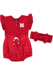 Baby Nebraska Cornhuskers Red Colosseum Fern Headband Set Short Sleeve One Piece