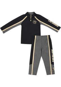 Colosseum Colorado Buffaloes Toddler Black Armada 1/4 Zip Set Top and Bottom