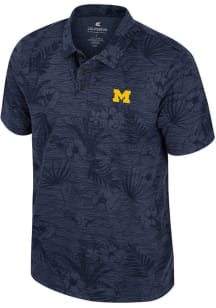 Mens Michigan Wolverines Blue Colosseum Groves Short Sleeve Polo Shirt