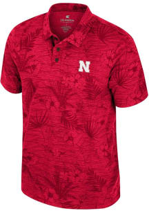 Mens Nebraska Cornhuskers Red Colosseum Groves Short Sleeve Polo Shirt